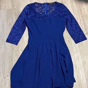 Cecico Elegant Blue Lace Long Sleeve Dress